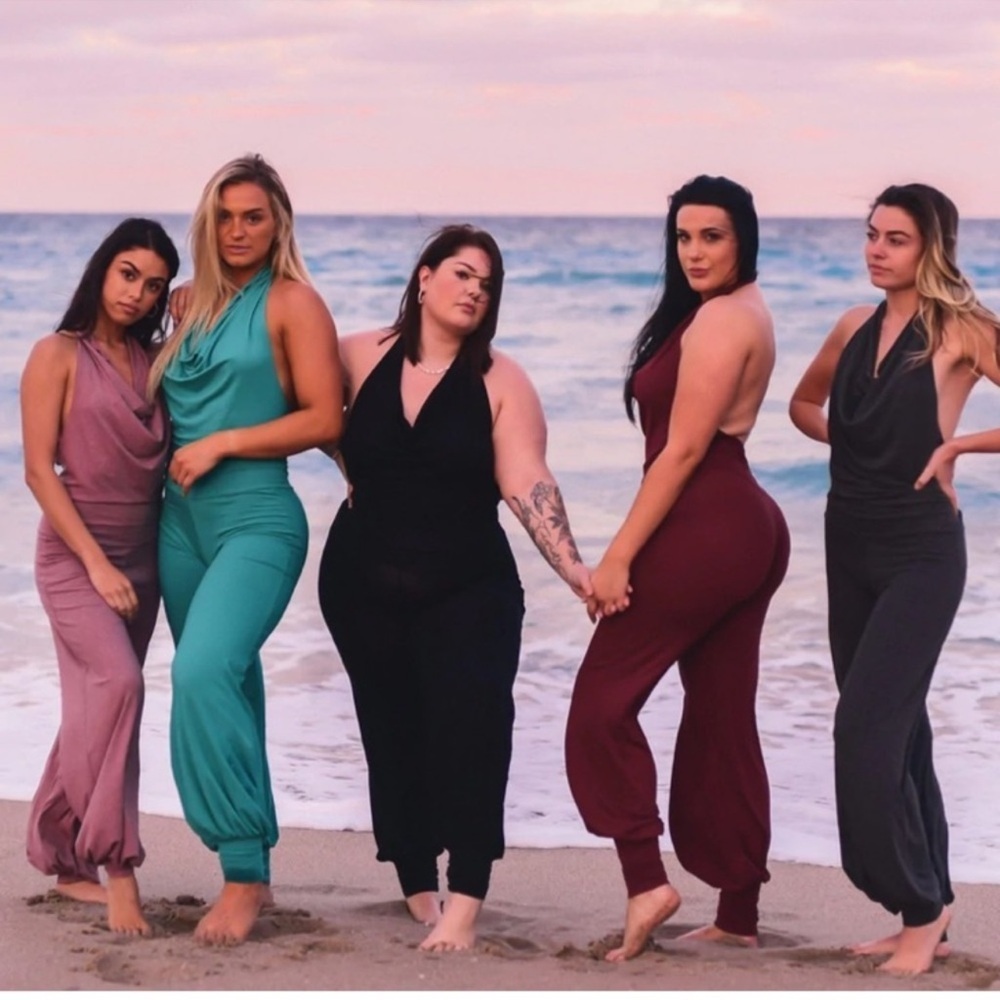 Aria Lattner Boho Yoga Bamboo and Organic Cotton Halter Jumpsuit Teal